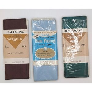 Vintage Wrights Hem Facing Lot 3 Pkgs Cotton Acetate Bias Tape Brown Blue Green